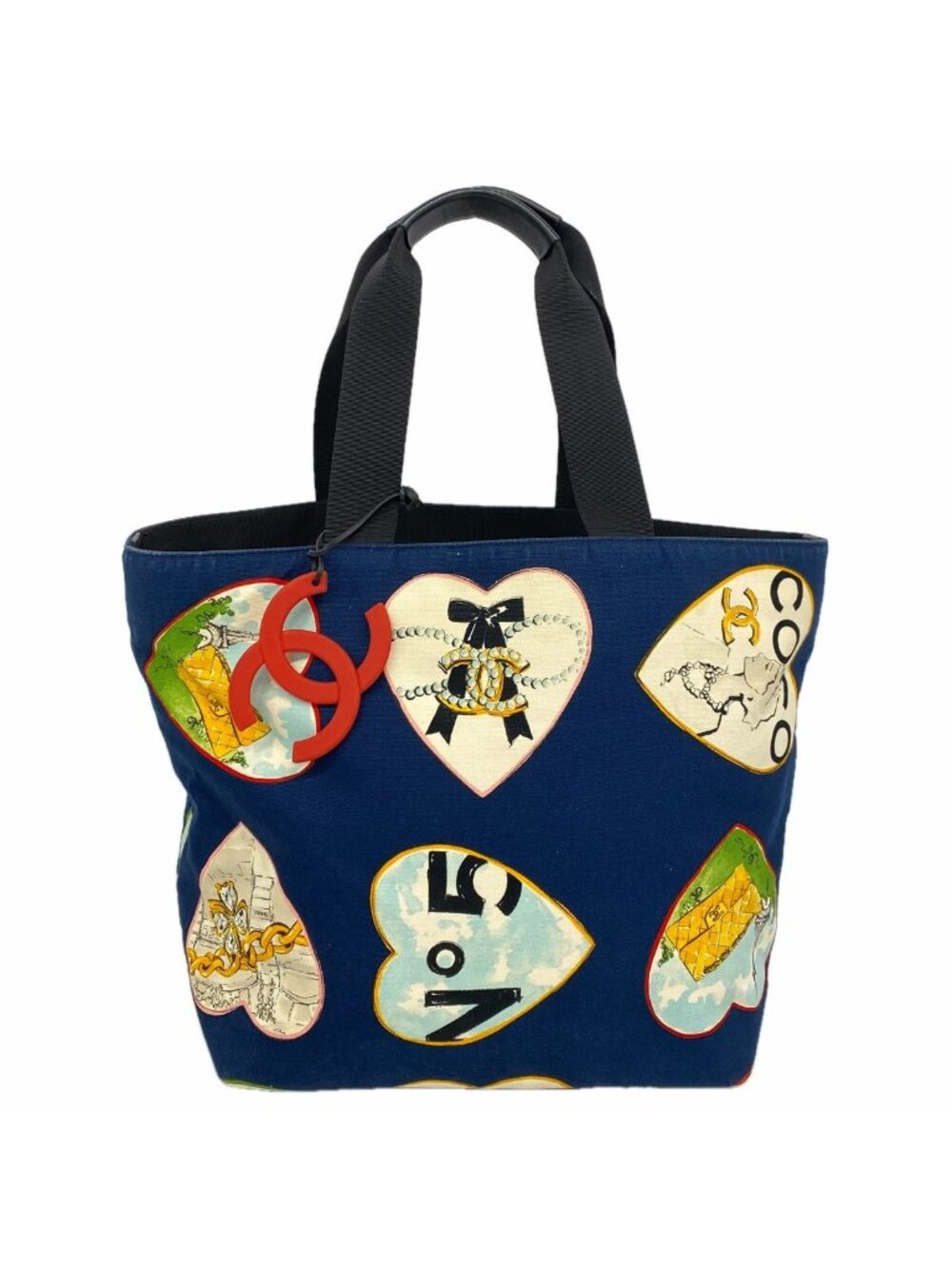 Chanel Tote Bag Canvas Navy Silver